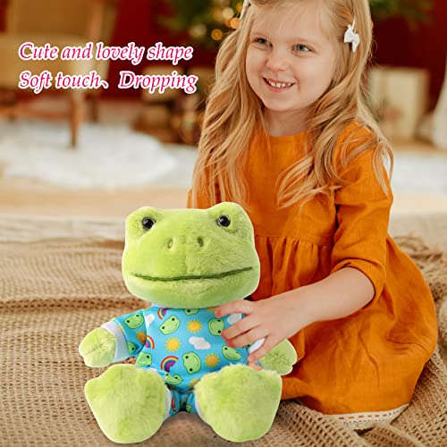 Furvana 9-Inch Green Frog Plush with Removable Knit Clothes – Soft Stuffed Animal Toy for Kids