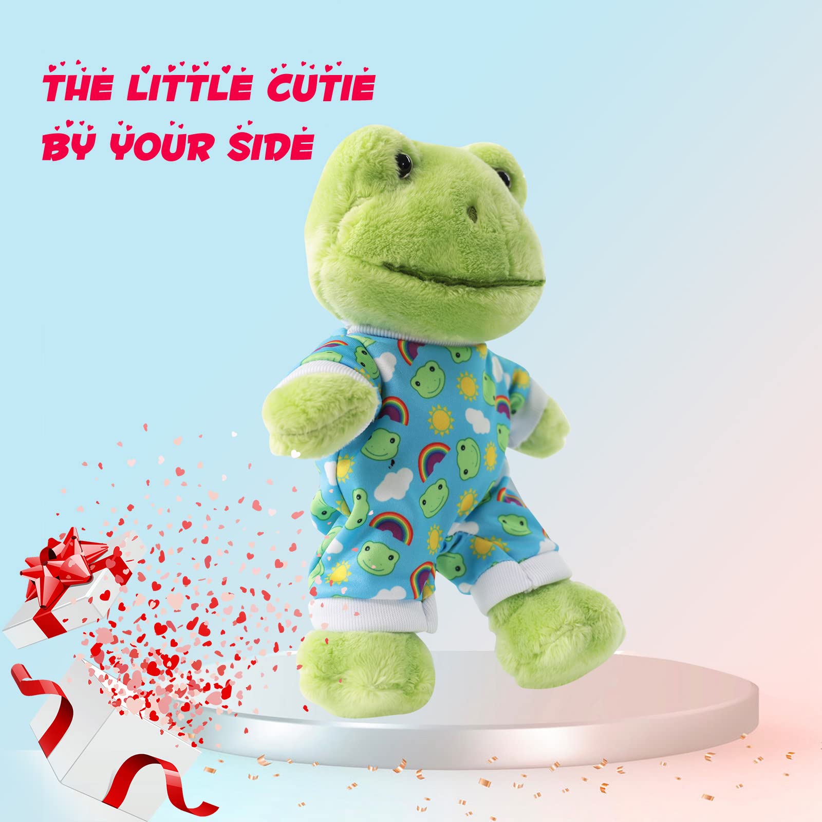 Furvana 9-Inch Green Frog Plush with Removable Knit Clothes – Soft Stuffed Animal Toy for Kids
