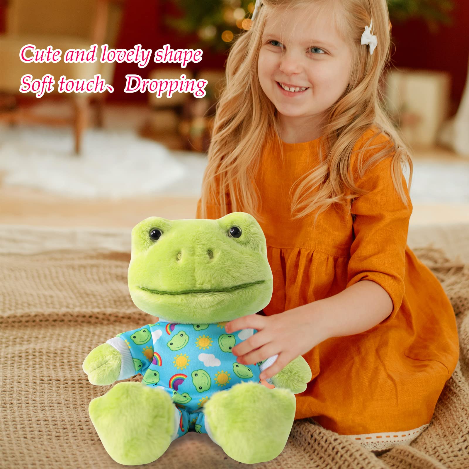 Furvana 9-Inch Green Frog Plush with Removable Knit Clothes – Soft Stuffed Animal Toy for Kids