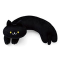 Furvana U-Shaped Cat Plush Pillow – 20" Ultrasoft Stuffed Animal, Black with Patches, Travel Neck Support