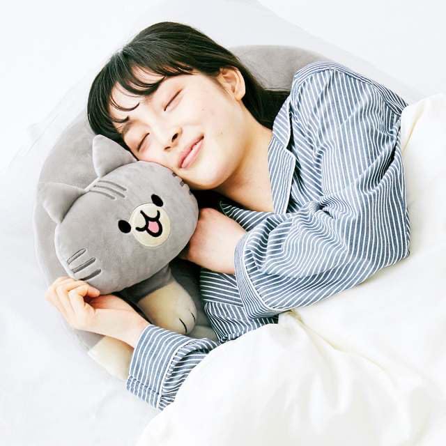 Furvana U-Shaped Cat Plush Pillow – 20" Ultrasoft Stuffed Animal, Black with Patches, Travel Neck Support