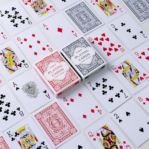 FURWEY 12-Pack Standard Playing Cards – Large Print, Red & Blue Backs for Poker, Blackjack, Euchre, Canasta