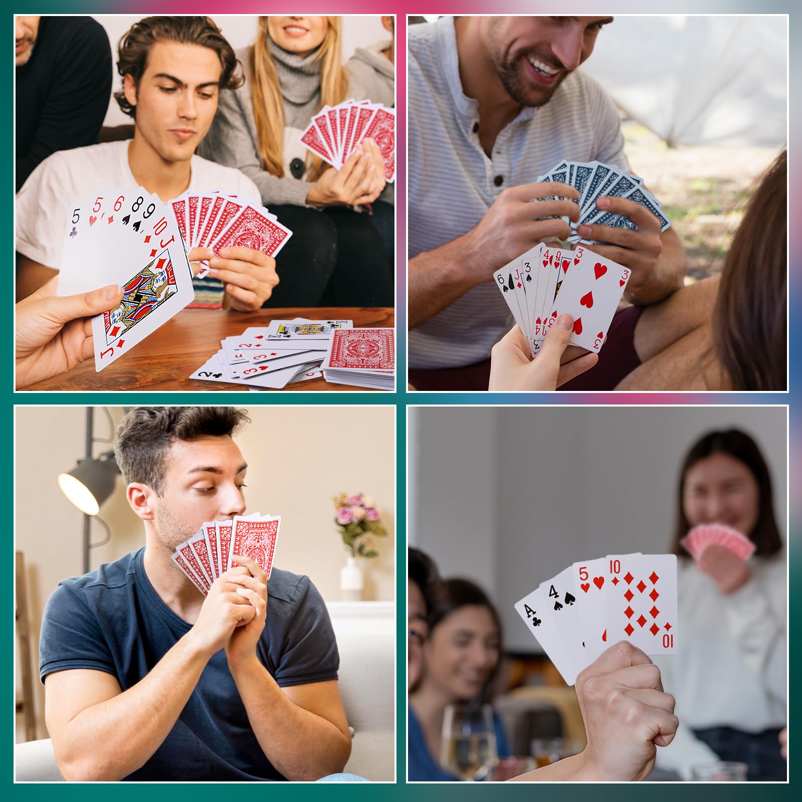 FURWEY 12-Pack Standard Playing Cards – Large Print, Red & Blue Backs for Poker, Blackjack, Euchre, Canasta