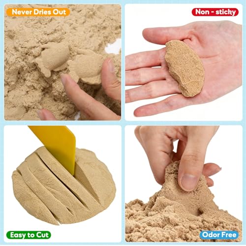 FURWEY Natural Brown Play Sand 3 lbs – Sensory Moldable Sand for Kids, Non-Toxic, Reusable