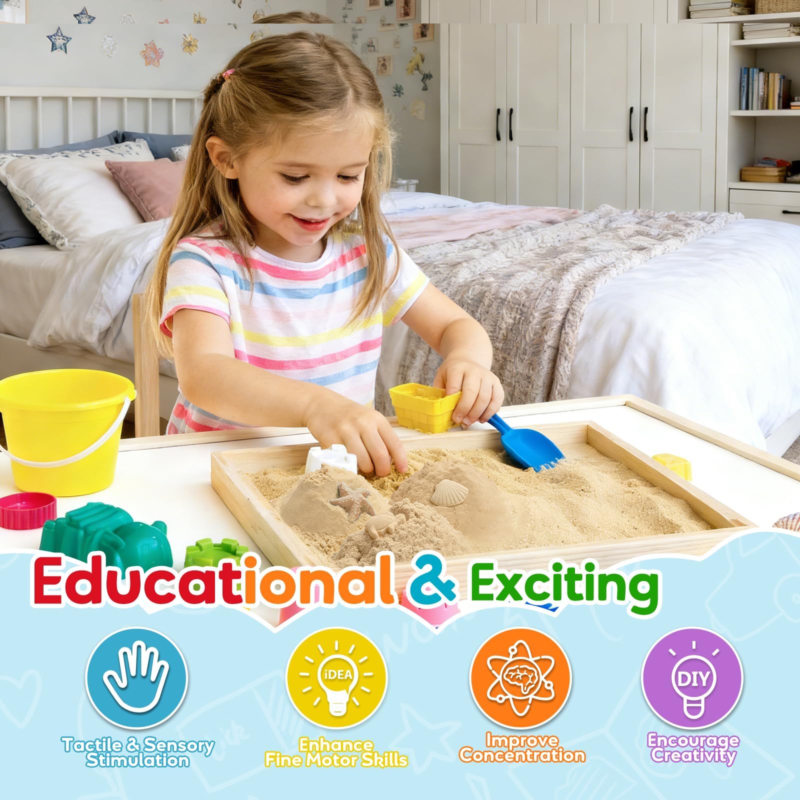 FURWEY Natural Brown Play Sand 3 lbs – Sensory Moldable Sand for Kids, Non-Toxic, Reusable