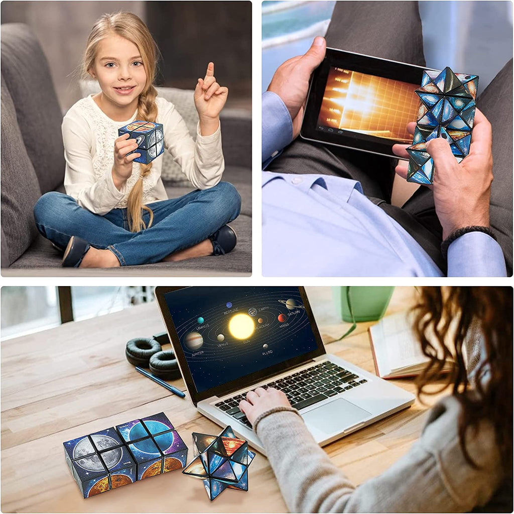 FUSHUI Star Cube Magic Cube 2 in 1 Set – Galaxy Infinity Cube Fidget Toy for Kids & Adults