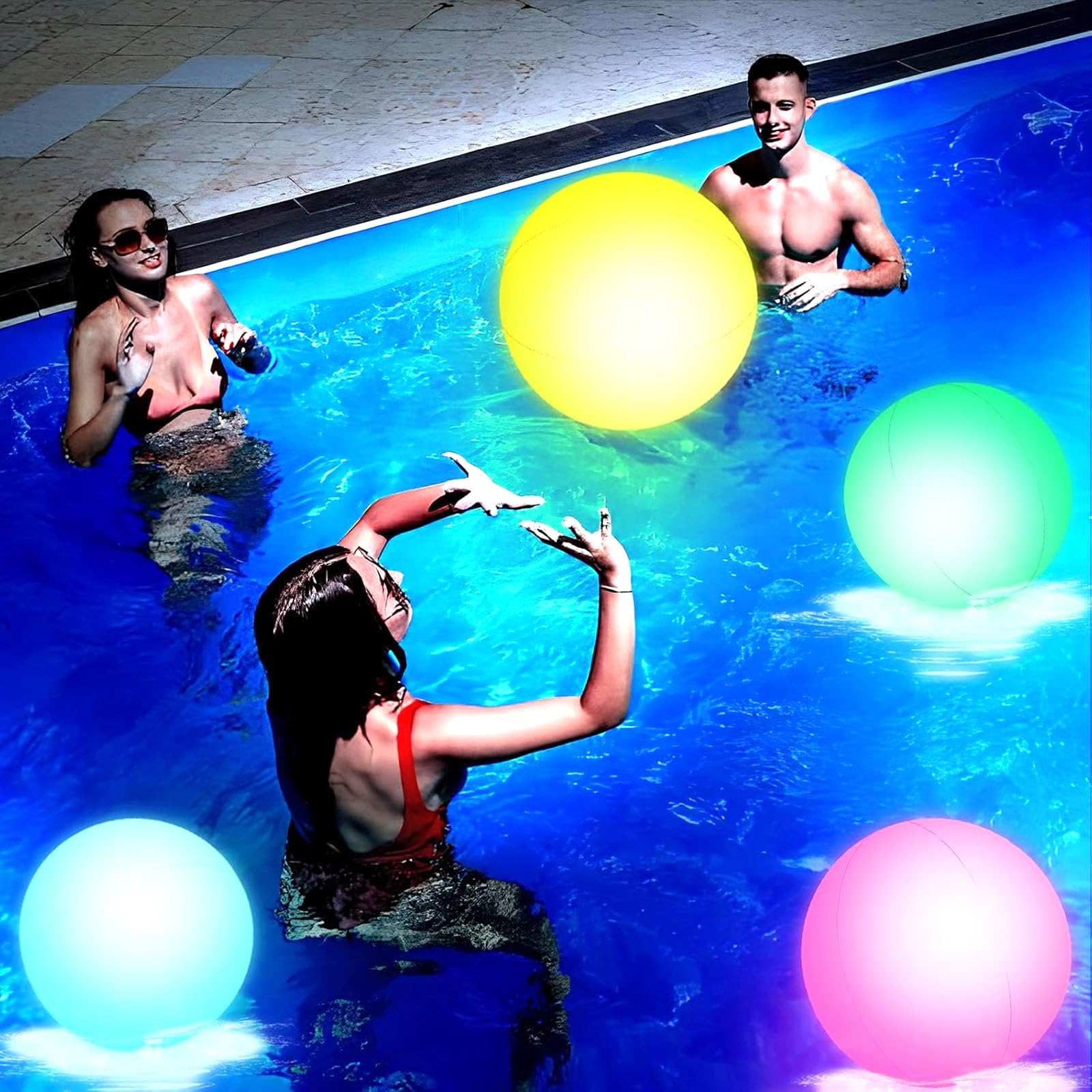 FUTUREPLUSX 2-Pack Light Up Beach Balls - 16 Inch LED Pool Balls with Remote Control, 16 Colors, 4 Modes, Waterproof, for Adults