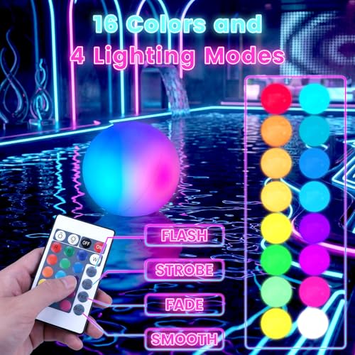 FUTUREPLUSX 2-Pack Light Up Beach Balls - 16 Inch LED Pool Balls with Remote Control, 16 Colors, 4 Modes, Waterproof, for Adults