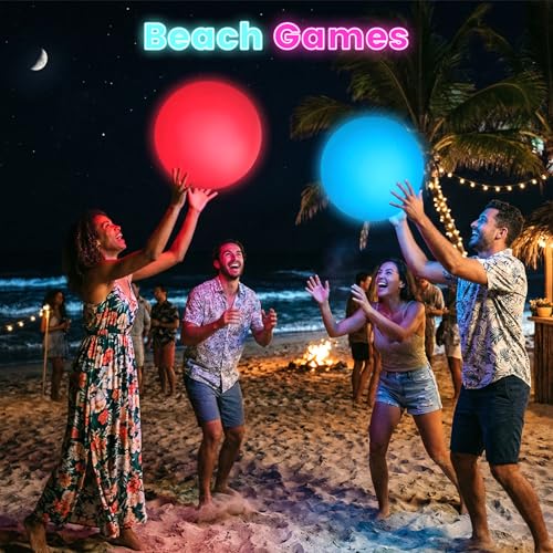 FUTUREPLUSX 2-Pack Light Up Beach Balls - 16 Inch LED Pool Balls with Remote Control, 16 Colors, 4 Modes, Waterproof, for Adults