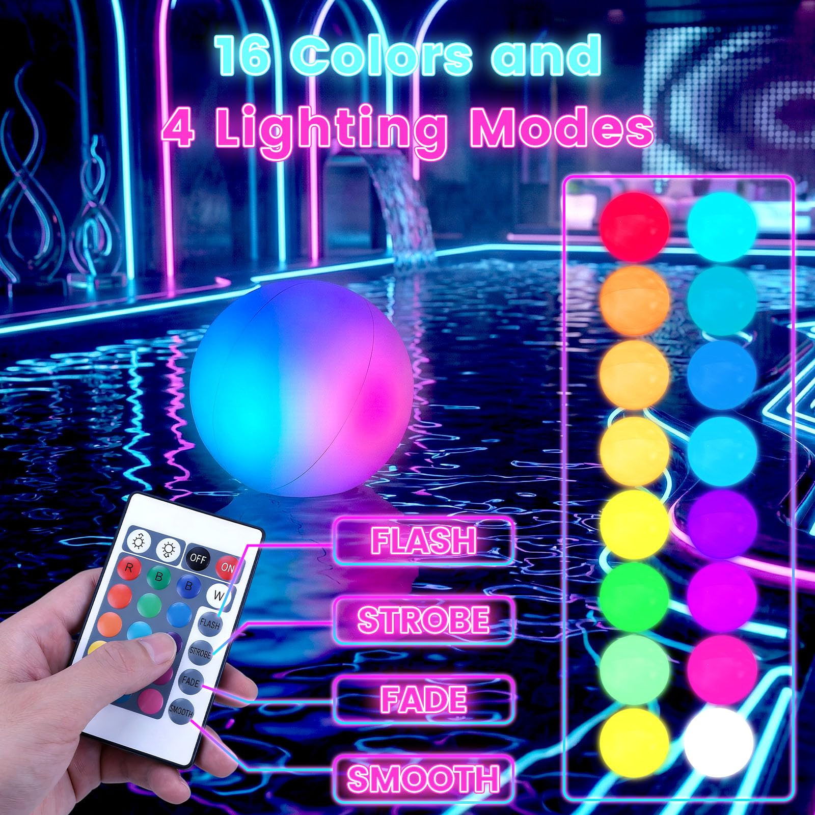FUTUREPLUSX 2-Pack Light Up Beach Balls - 16 Inch LED Pool Balls with Remote Control, 16 Colors, 4 Modes, Waterproof, for Adults