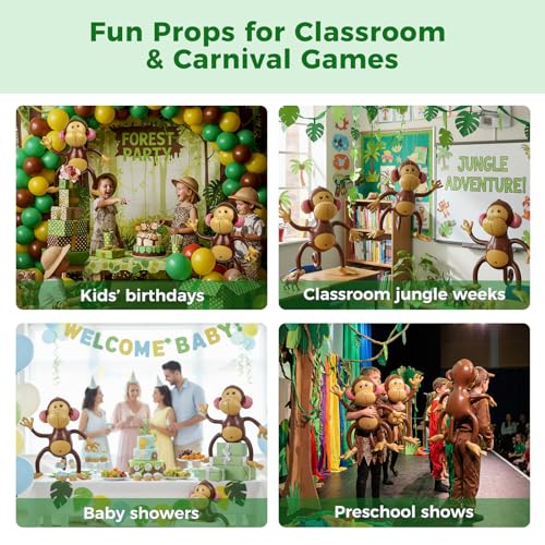 FUTUREPLUSX 3 Pack Inflatable Jungle Monkeys – 20.8" Tall Party Decorations for Jungle Themed Birthdays & Baby Showers