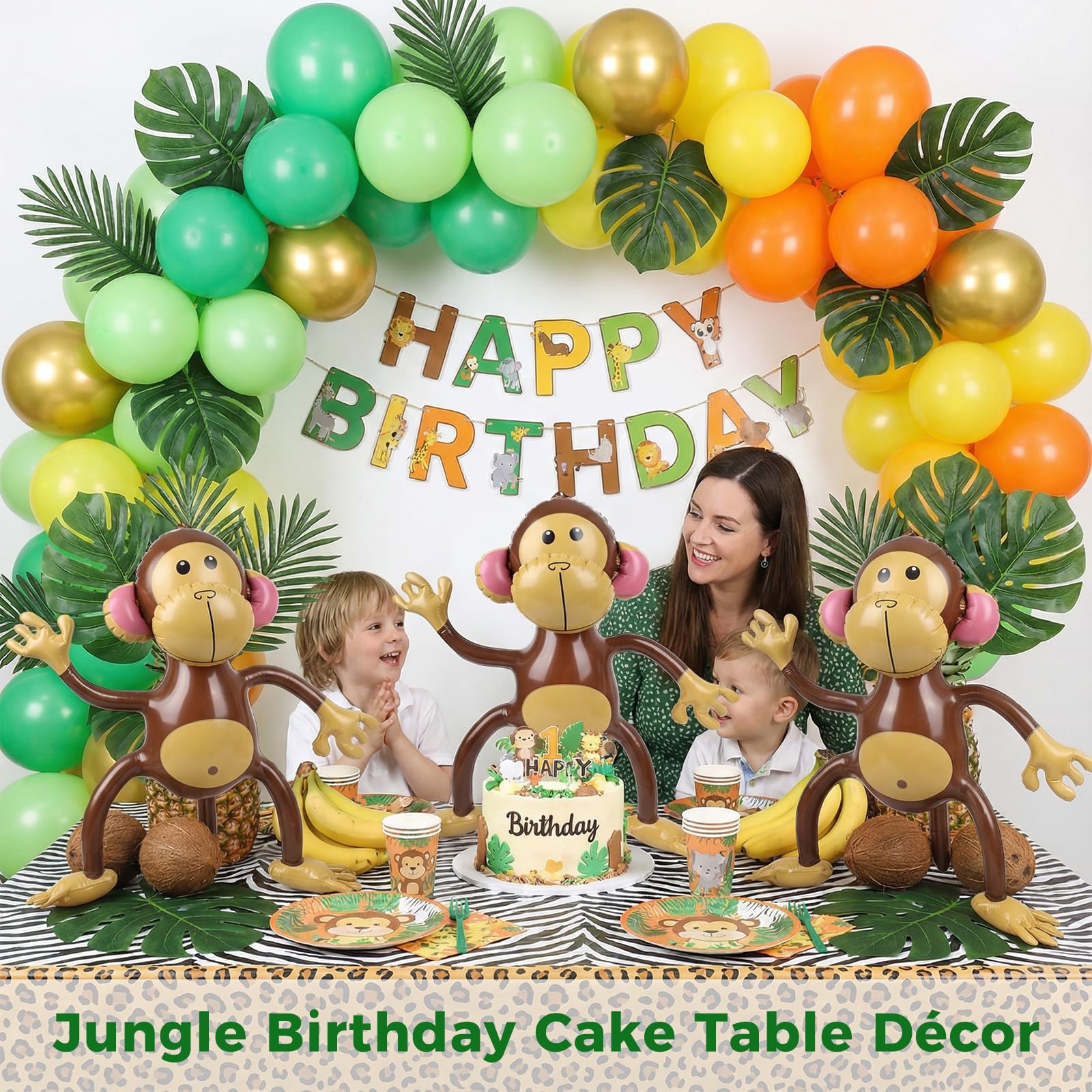 FUTUREPLUSX 3 Pack Inflatable Jungle Monkeys – 20.8" Tall Party Decorations for Jungle Themed Birthdays & Baby Showers