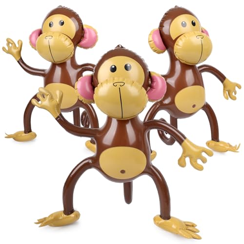 FUTUREPLUSX 3 Pack Inflatable Jungle Monkeys – 20.8" Tall Party Decorations for Jungle Themed Birthdays & Baby Showers