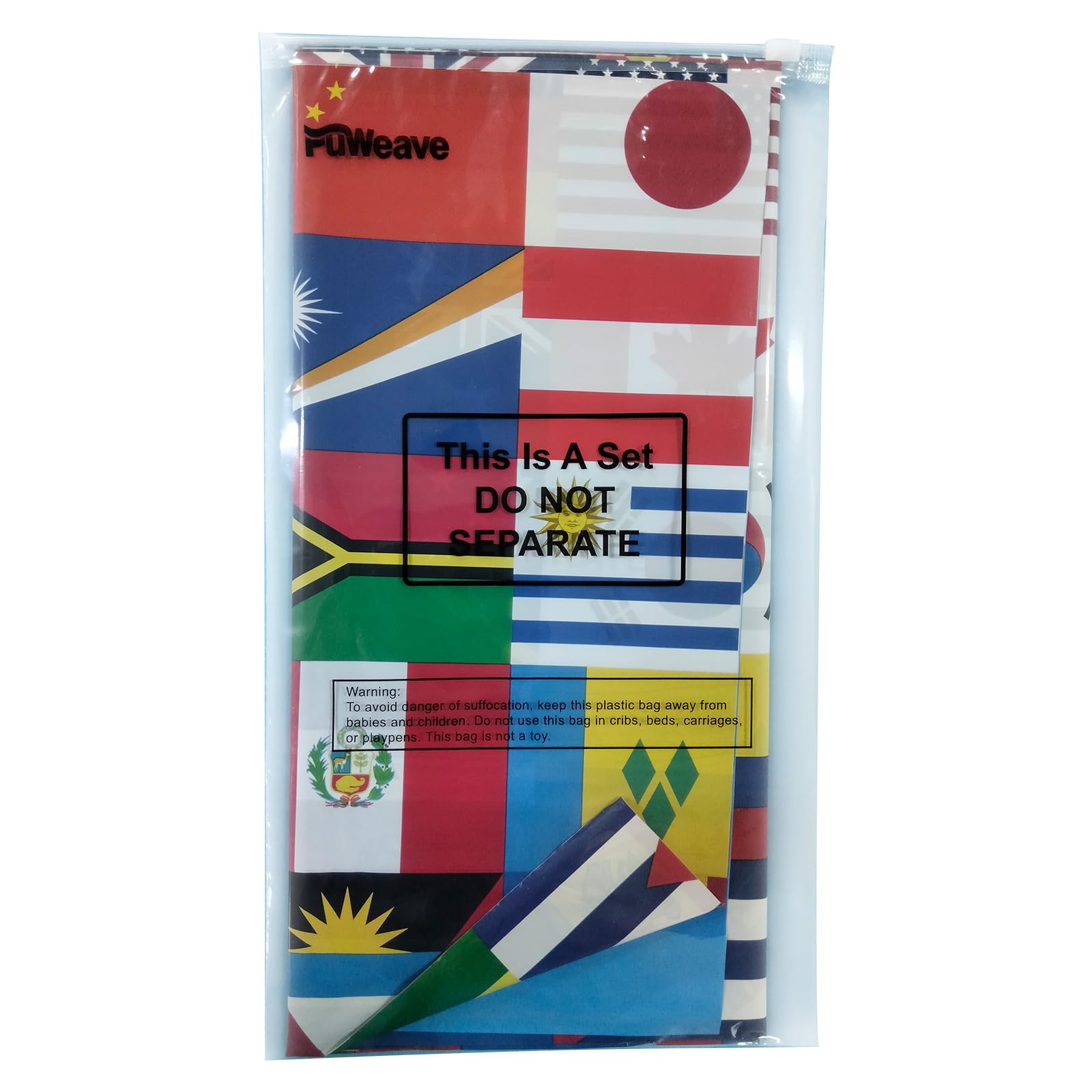 FuWeave 3-Pack International Flag Plastic Tablecloth – 108 x 54 Inch World Country Flags Theme Party Decor