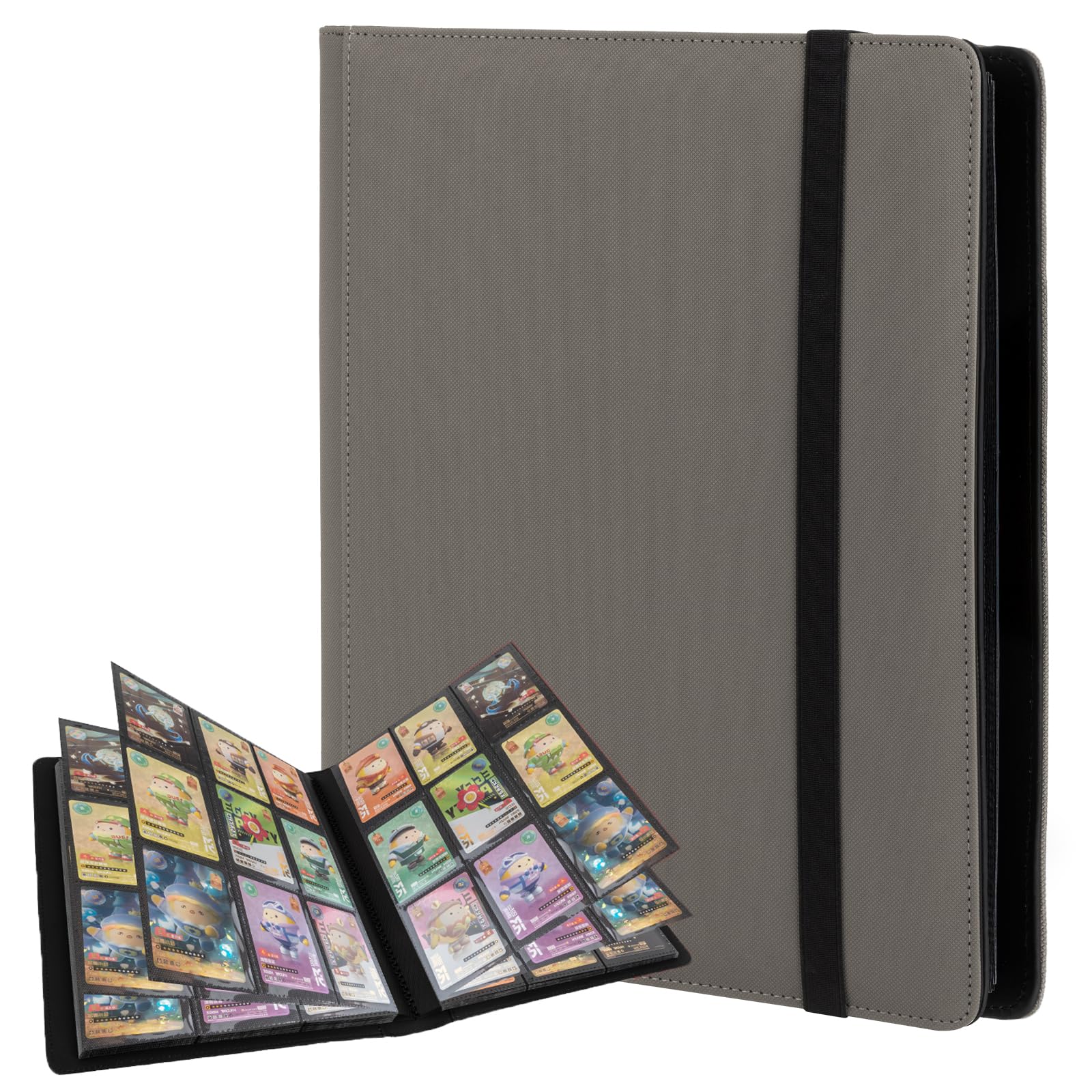 Fvxldcz 9-Pocket Trading Card Binder - PU Cover, Holds 540 Cards, Side-Loading, Gray
