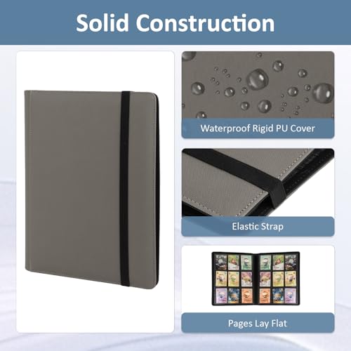 Fvxldcz 9-Pocket Trading Card Binder - PU Cover, Holds 540 Cards, Side-Loading, Gray