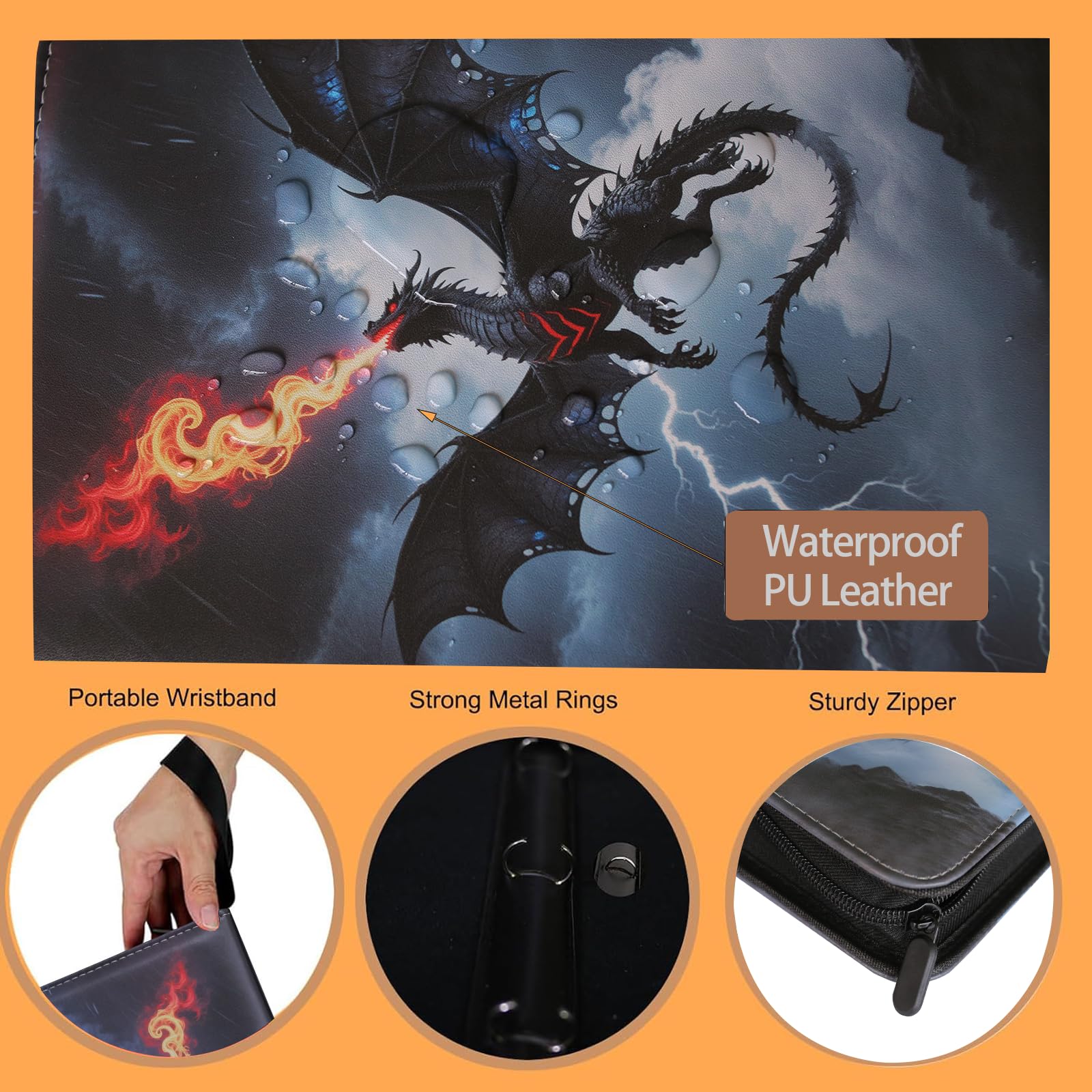 fweel Cool Dragon Trading Card Binder – 4-Pocket Zipper Binder with 400 Pockets for Standard Cards