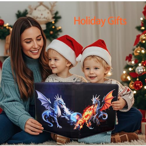 fweel Dragon Trading Card Binder - 4-Pocket Zipper Album Holds 400 Cards, Blue Dragon Design, PU Leather