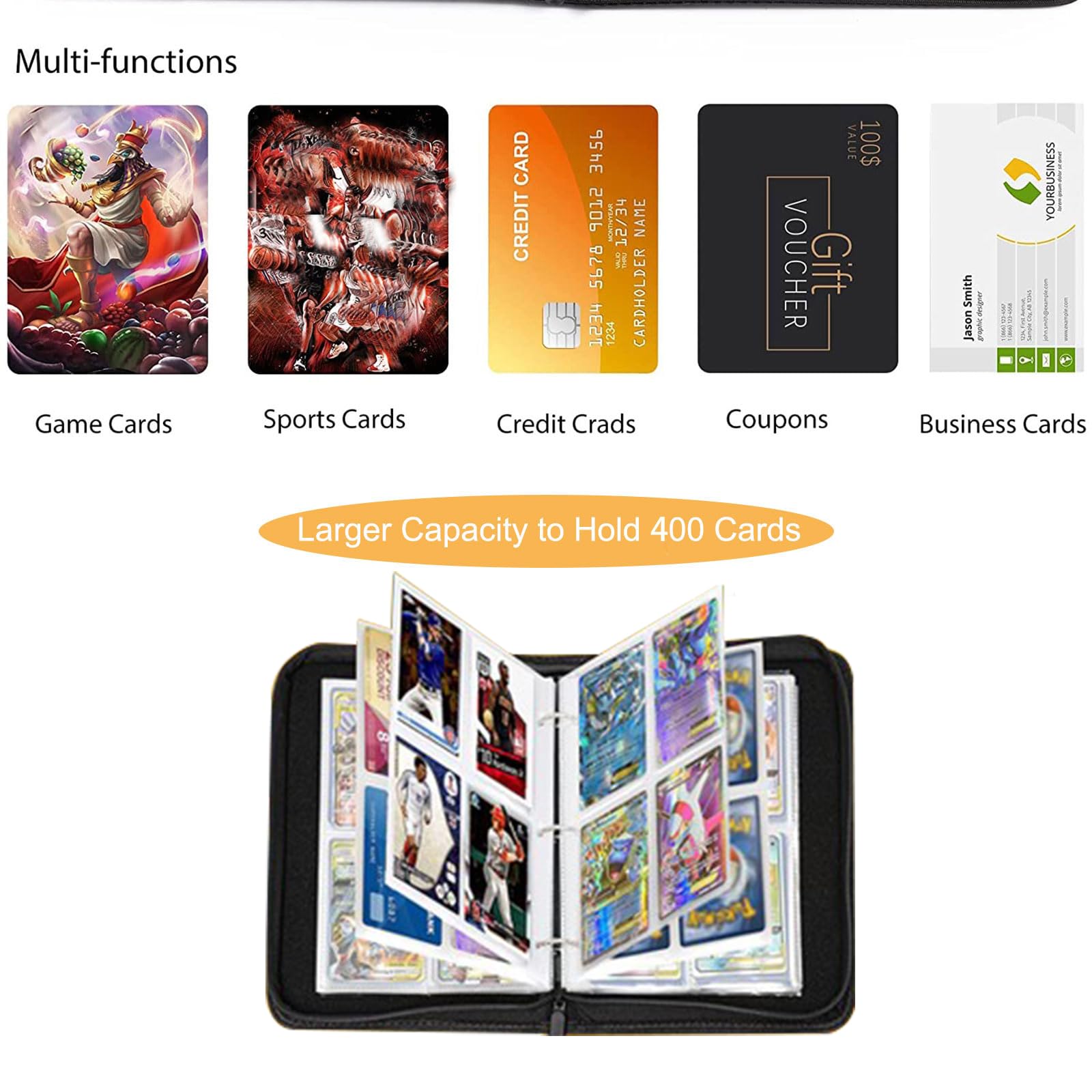 fweel Dragon Trading Card Binder - 4-Pocket Zipper Album Holds 400 Cards, Blue Dragon Design, PU Leather