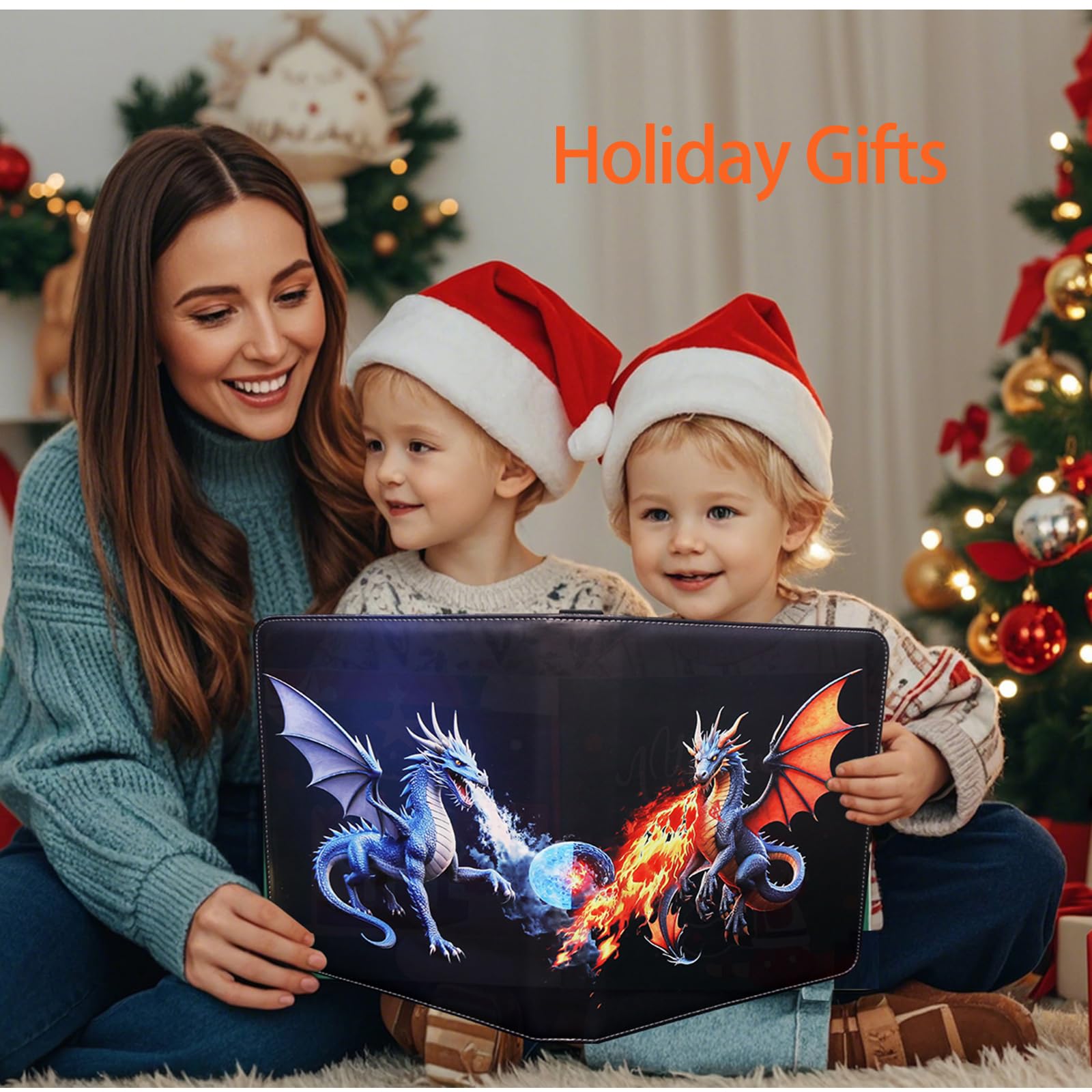 fweel Dragon Trading Card Binder - 4-Pocket Zipper Album Holds 400 Cards, Blue Dragon Design, PU Leather