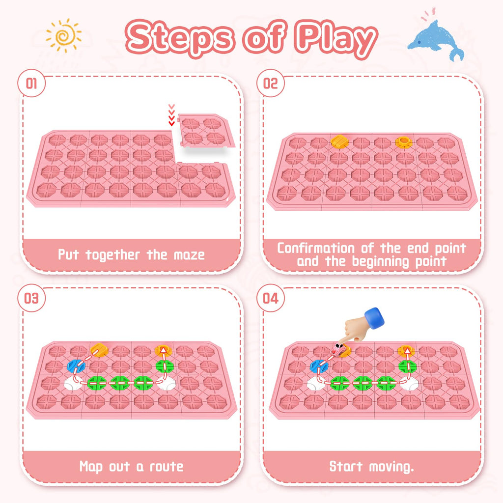 fygurso Pink 32-Piece Logic Road Builder: STEM Toy for Kids Ages 3-8 with 180+ Challenges