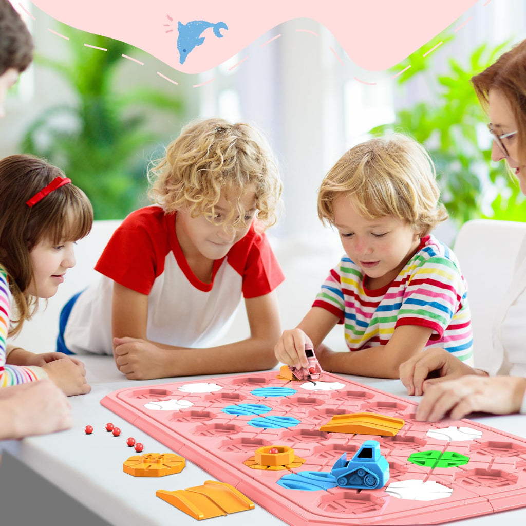 fygurso Pink 32-Piece Logic Road Builder: STEM Toy for Kids Ages 3-8 with 180+ Challenges