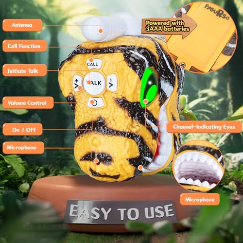 Fygurso Walkie Talkies for Kids 2 Pack - Yellow Dinosaur Design, 3280 ft Range, 48h Battery, Ages 3-8