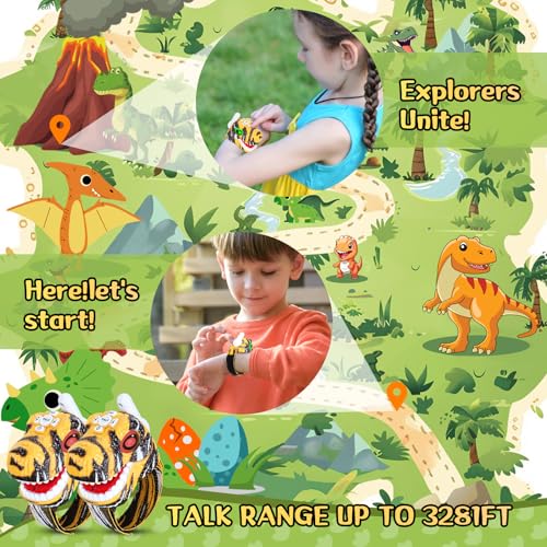 Fygurso Walkie Talkies for Kids 2 Pack - Yellow Dinosaur Design, 3280 ft Range, 48h Battery, Ages 3-8