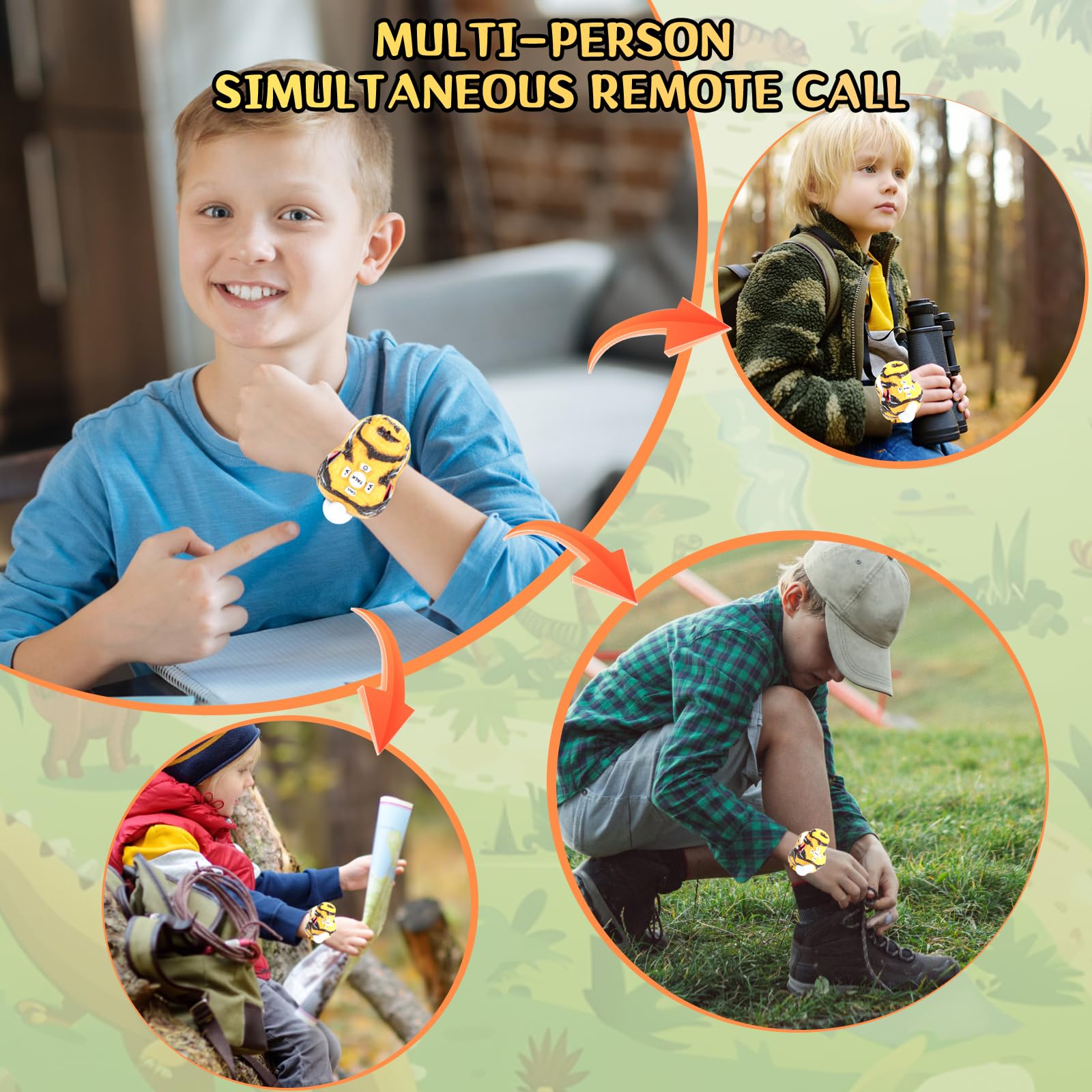 Fygurso Walkie Talkies for Kids 2 Pack - Yellow Dinosaur Design, 3280 ft Range, 48h Battery, Ages 3-8