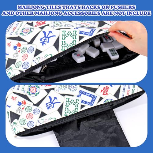 FYSUIMU Empty Mahjong Tile Bag – Black Printed Zipper Case for Tile Storage, Travel, and Parties