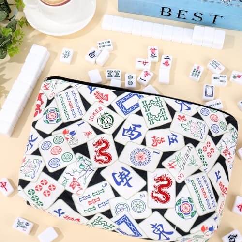 FYSUIMU Empty Mahjong Tile Bag – Black Printed Zipper Case for Tile Storage, Travel, and Parties