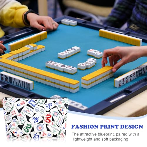 FYSUIMU Empty Mahjong Tile Bag – Black Printed Zipper Case for Tile Storage, Travel, and Parties