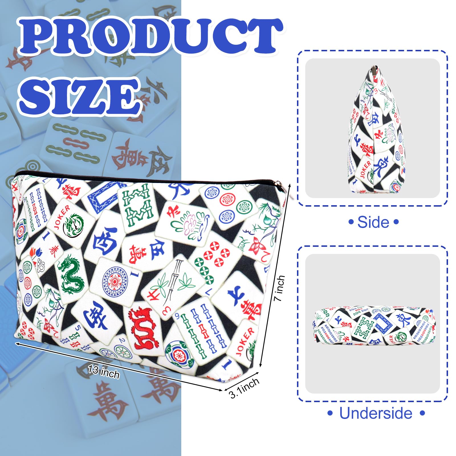 FYSUIMU Empty Mahjong Tile Bag – Black Printed Zipper Case for Tile Storage, Travel, and Parties