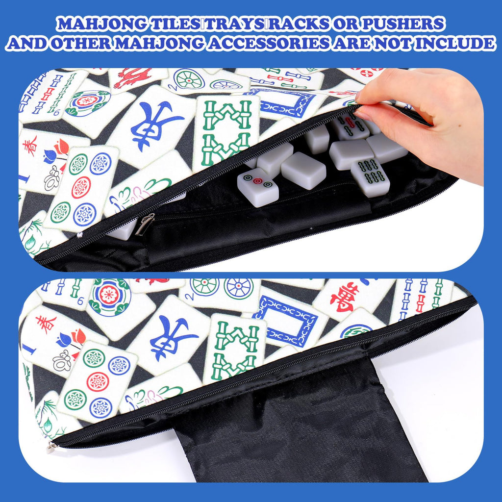 FYSUIMU Empty Mahjong Tile Bag – Black Printed Zipper Case for Tile Storage, Travel, and Parties
