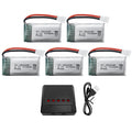 Fytoo 5-Pack 3.7V 400mAh Drone Battery with 5-in-1 Charger for SYMA Q11, H99W, H31, and More (Black)