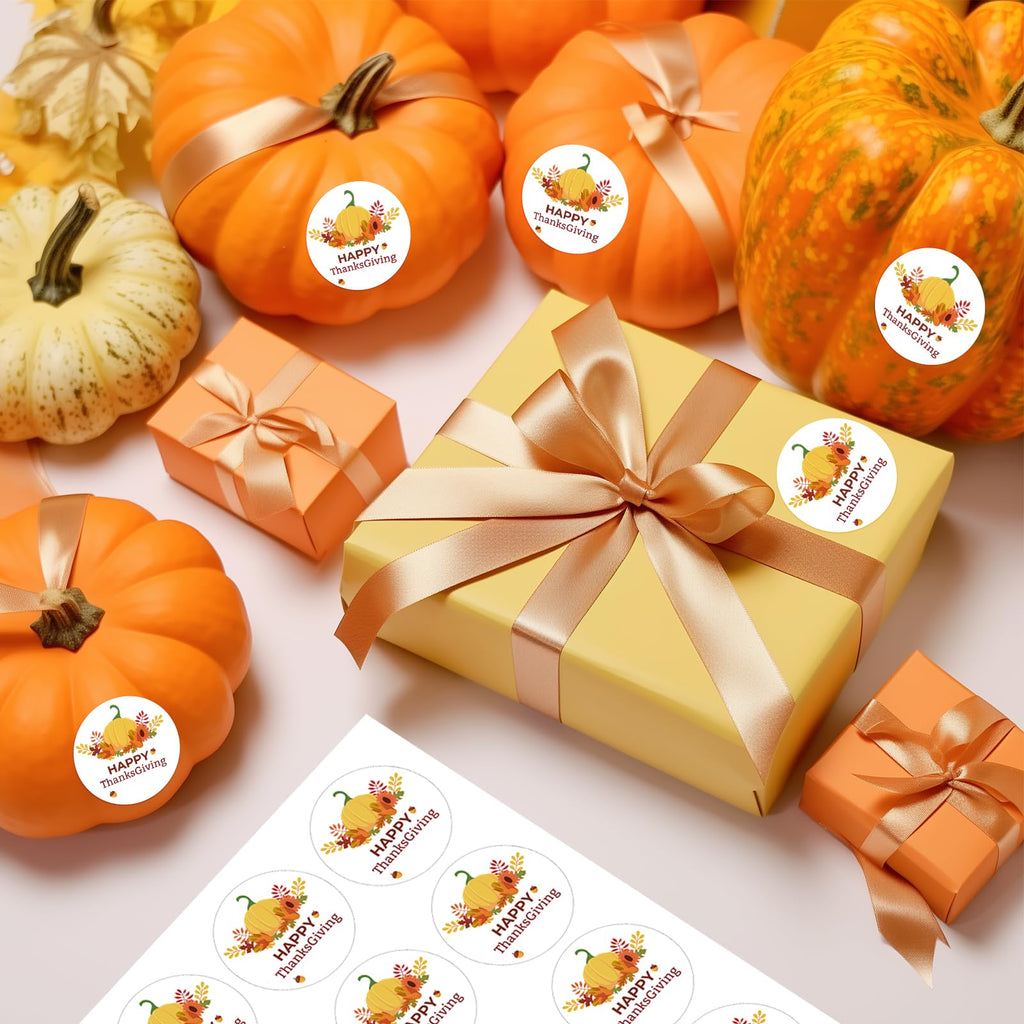 G2PLUS Happy Thanksgiving Stickers 60PCS - 2 Inch Round Fall Pumpkin Envelope Seals for Gifts