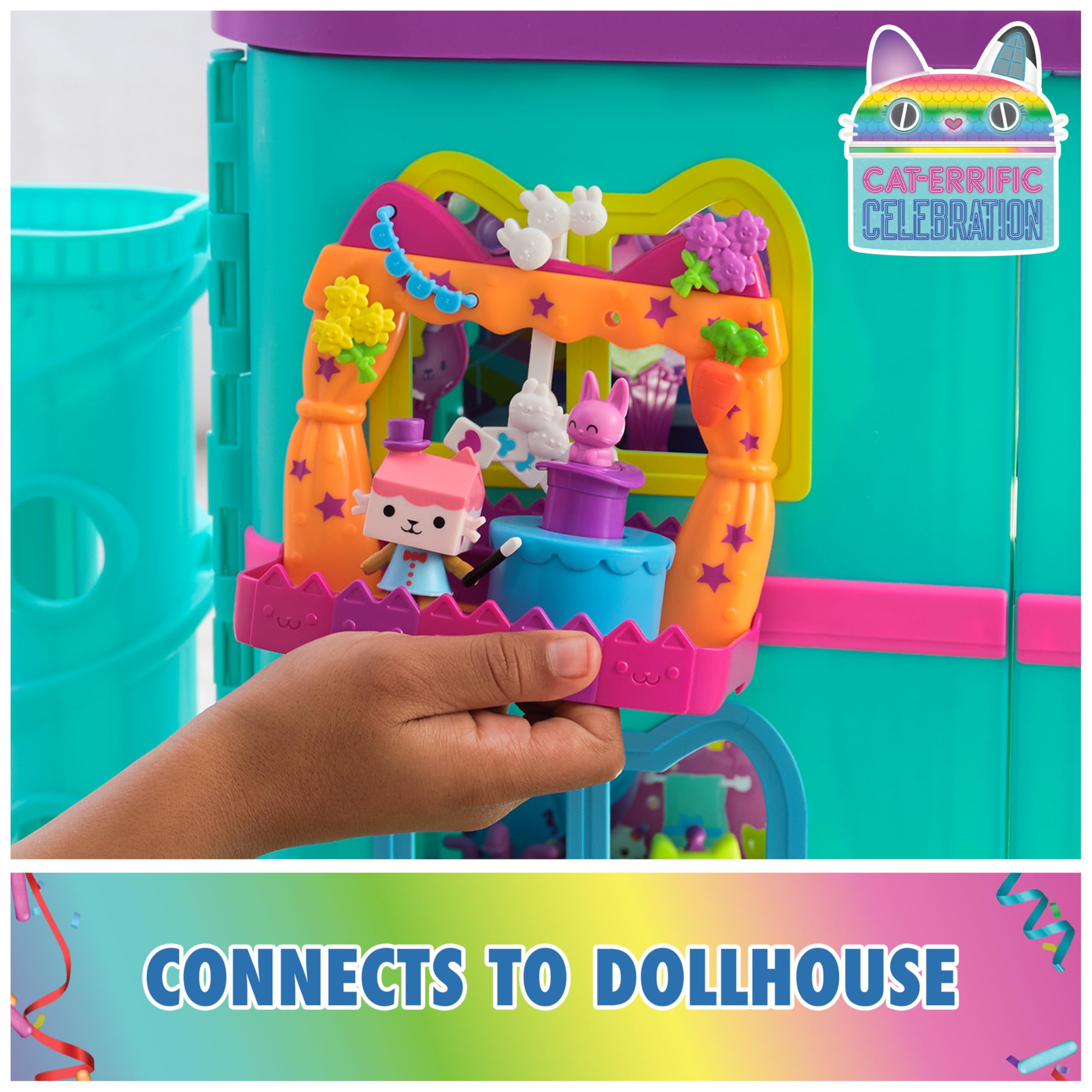 Gabby's Dollhouse Baby Box Talent Show Balcony Playset – 8-Piece Set with Surprise Carrot Charm