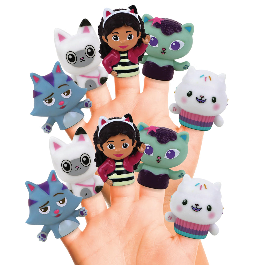 Gabby's Dollhouse Bath Finger Puppets – 10 Waterproof PVC Puppets for Bath, Pool, Story Time & Party Favors