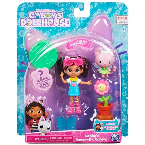 Gabby's Dollhouse Flower-rific Garden Set – Gabby Girl Figure with Sunglasses Action, Kitty Fairy, and Surprise Accessory