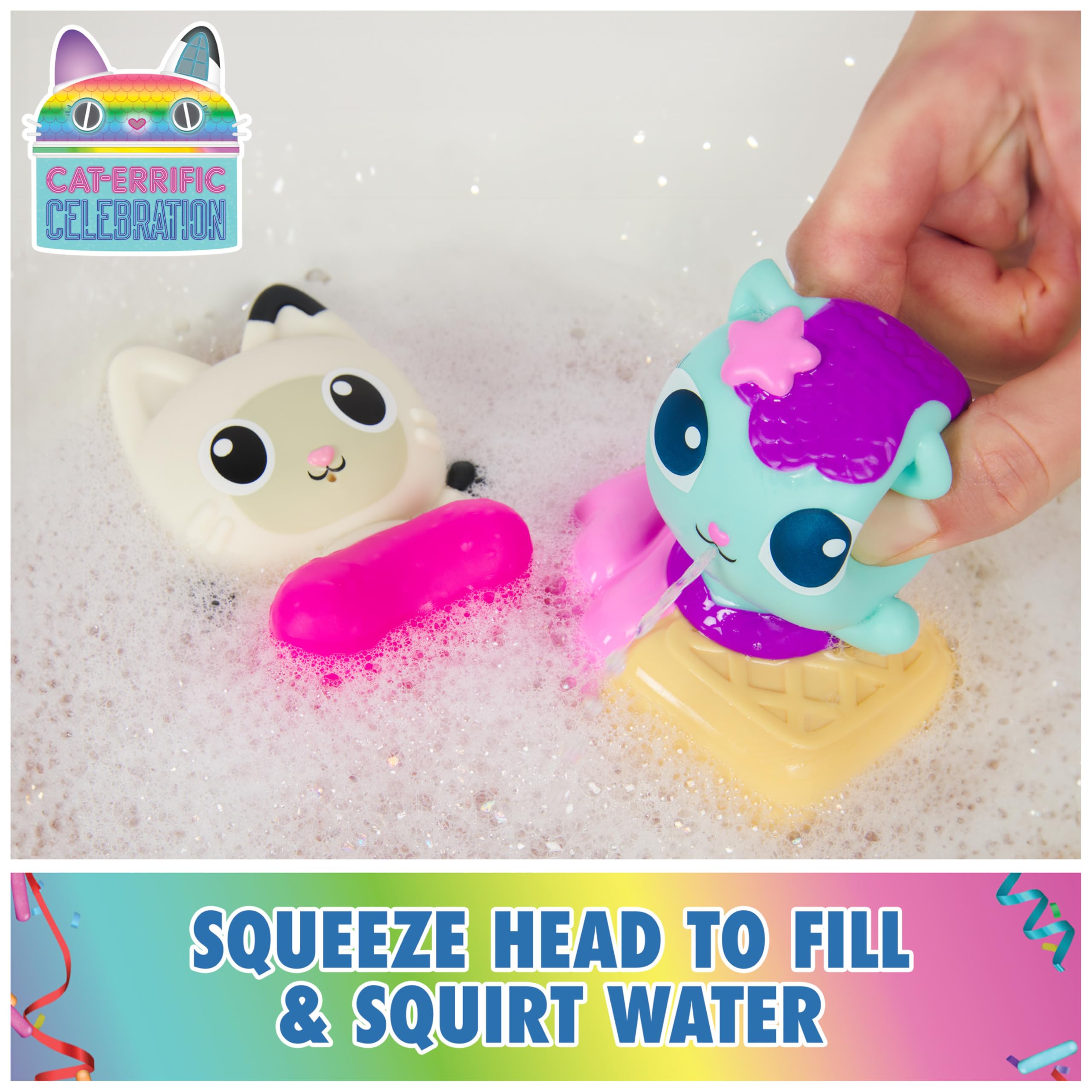 Gabby's Dollhouse Gabby Cat Bath Squirters: Mercat & Pandy Paws Floating Toddler Bath Toys for Ages 3+