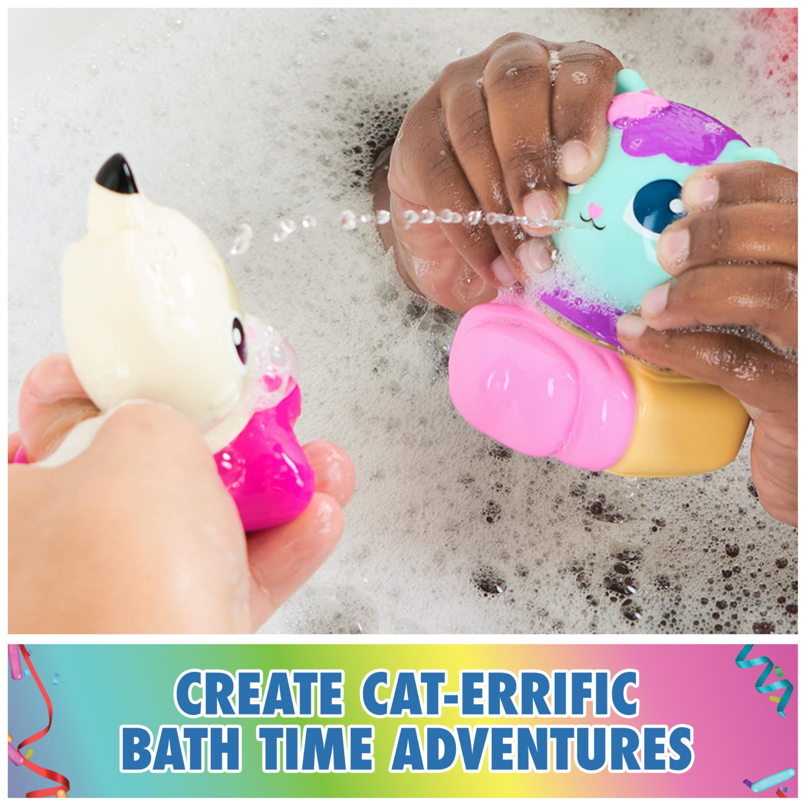Gabby's Dollhouse Gabby Cat Bath Squirters: Mercat & Pandy Paws Floating Toddler Bath Toys for Ages 3+