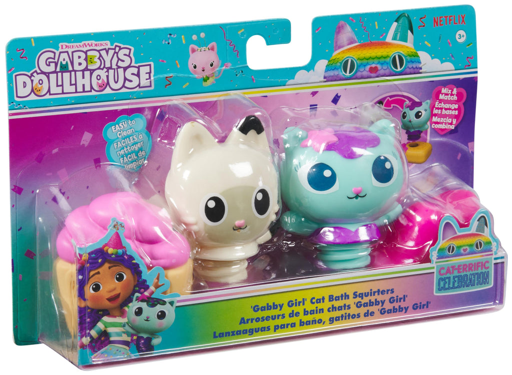 Gabby's Dollhouse Gabby Cat Bath Squirters: Mercat & Pandy Paws Floating Toddler Bath Toys for Ages 3+
