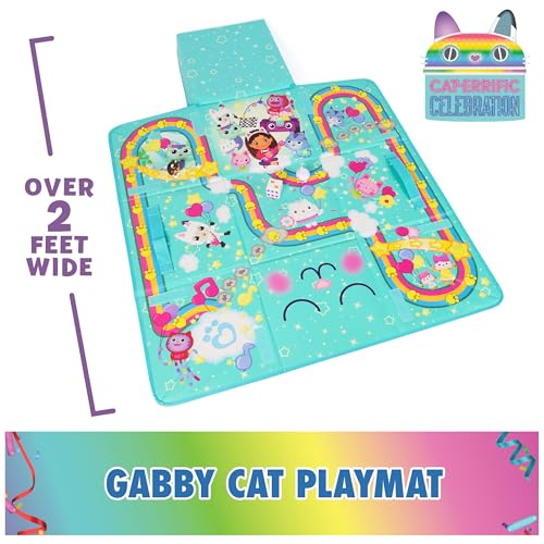 Gabby's Dollhouse Gabby Cat Playmat – 2-Foot Wide Mat with Gabby Girl & Cakey Cat Figures, Dice, and Board Game