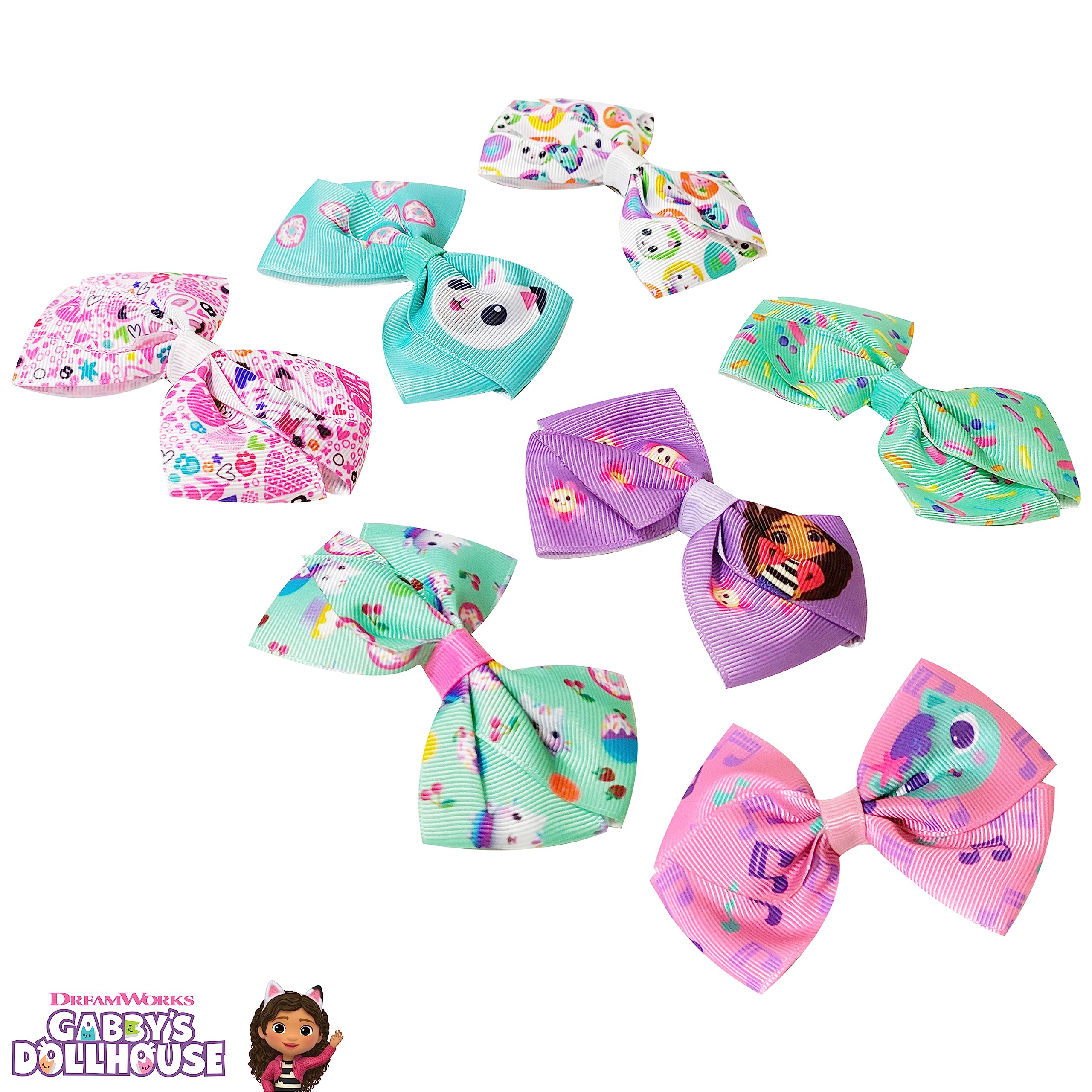 Gabby's Dollhouse Hair Bows Set - 7 Pack 4 Inch Alligator Clips for Girls Ages 3+