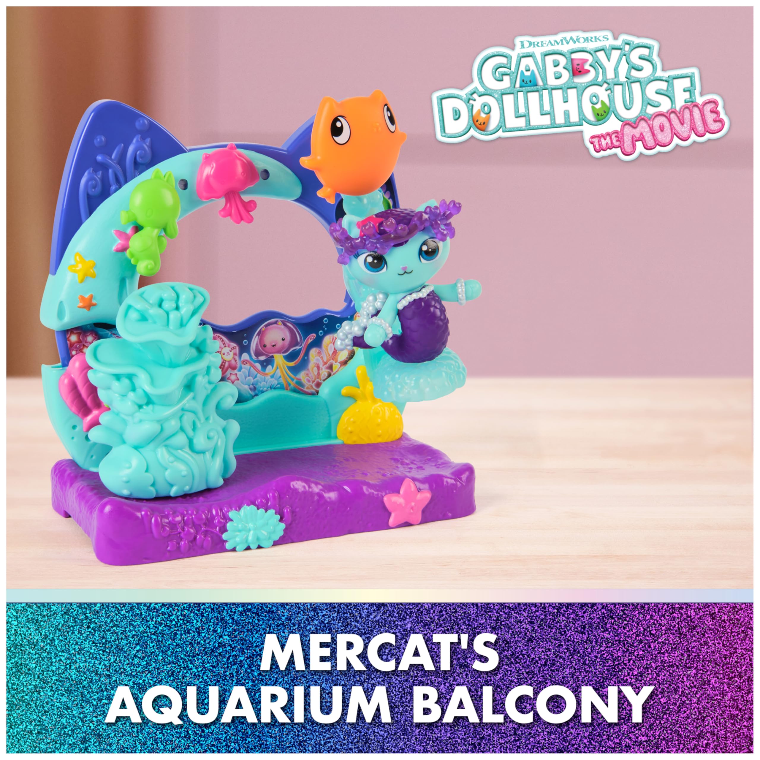 Gabby's Dollhouse Mercat's Aquarium Balcony Playset with MerCat Figure & Accessories