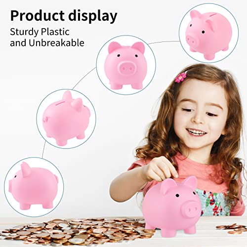 GADIEDIE 2-Pack Large Pink Piggy Bank for Kids - Unbreakable Plastic Coin Bank with Bottom Plug