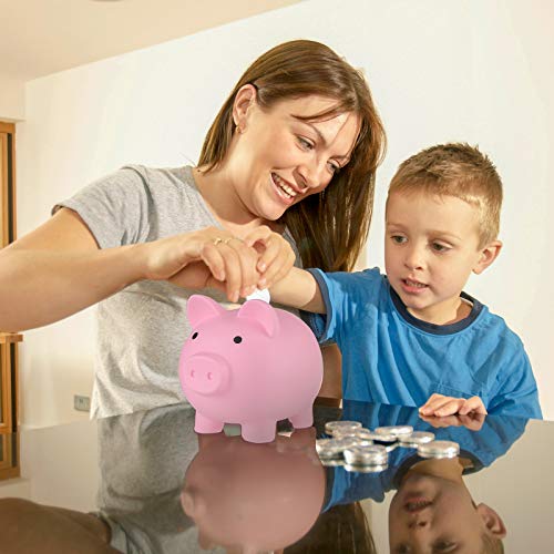 GADIEDIE 2-Pack Large Pink Piggy Bank for Kids - Unbreakable Plastic Coin Bank with Bottom Plug