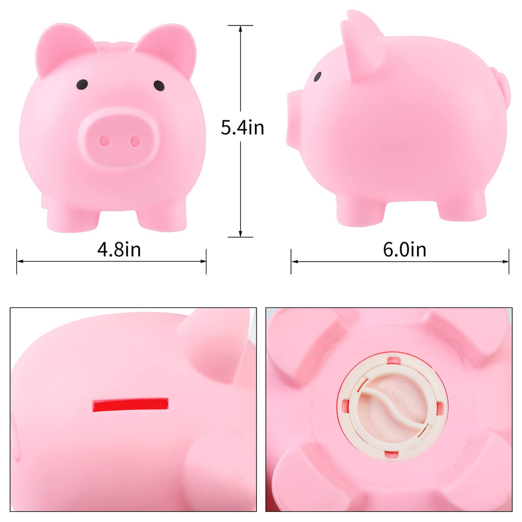 GADIEDIE 2-Pack Large Pink Piggy Bank for Kids - Unbreakable Plastic Coin Bank with Bottom Plug