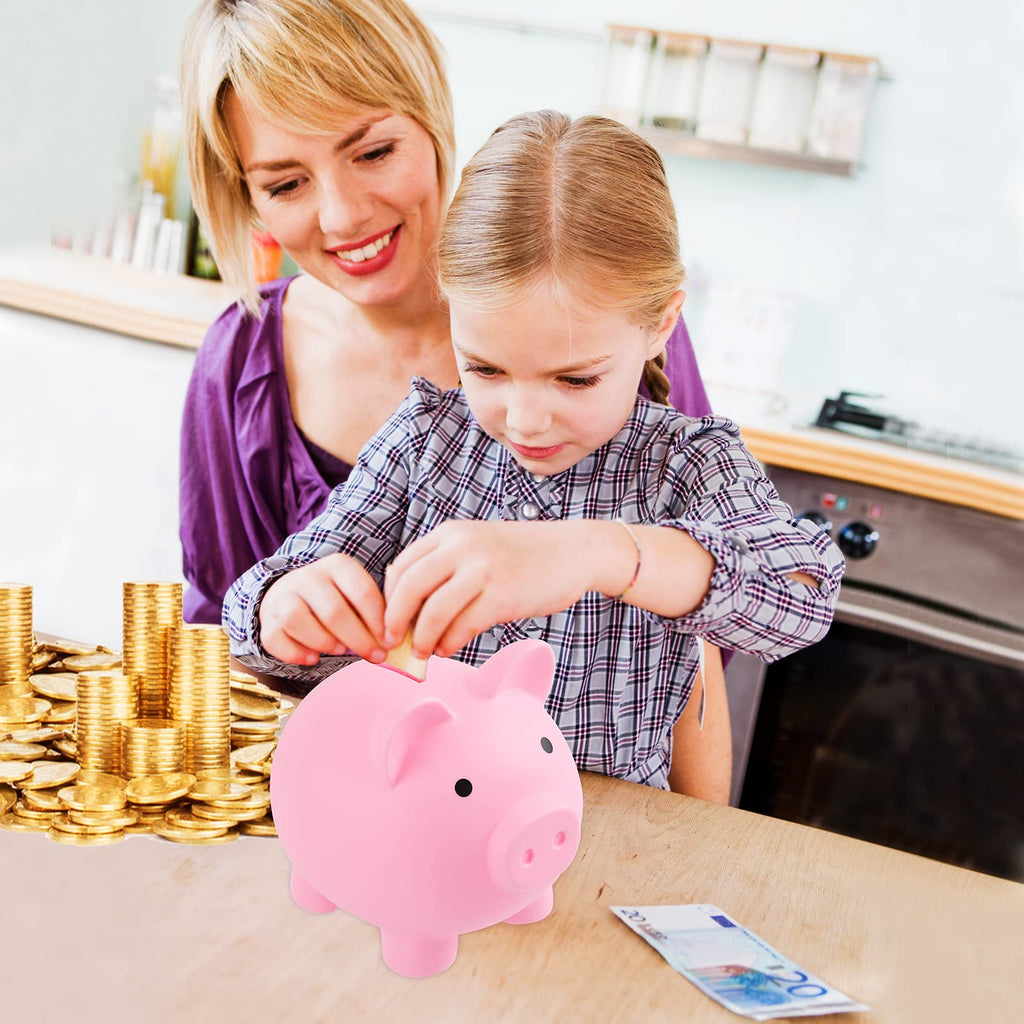 GADIEDIE 2-Pack Large Pink Piggy Bank for Kids - Unbreakable Plastic Coin Bank with Bottom Plug
