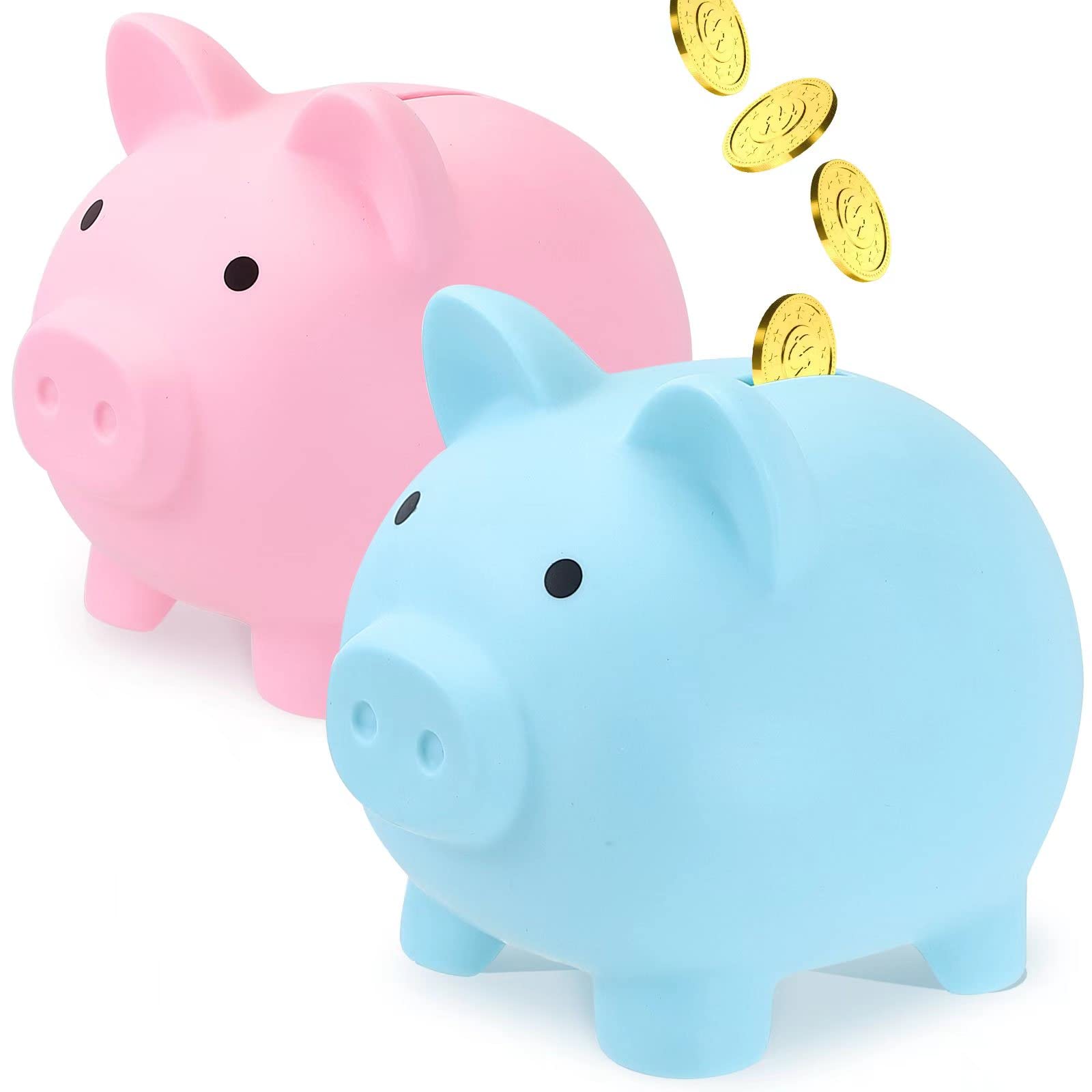 GADIEDIE 2-Pack Unbreakable Piggy Banks for Kids - Pink & Blue Plastic Coin Saver